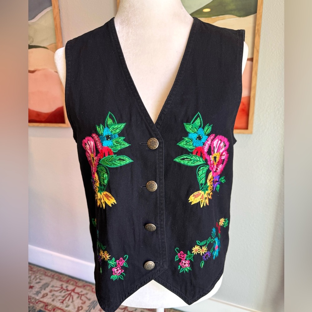 Carole Little Black Floral embroidered Vest